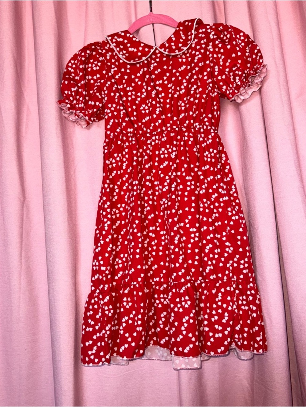 SHEIN Red Dress with White Heart Print and Peter Pan Collar